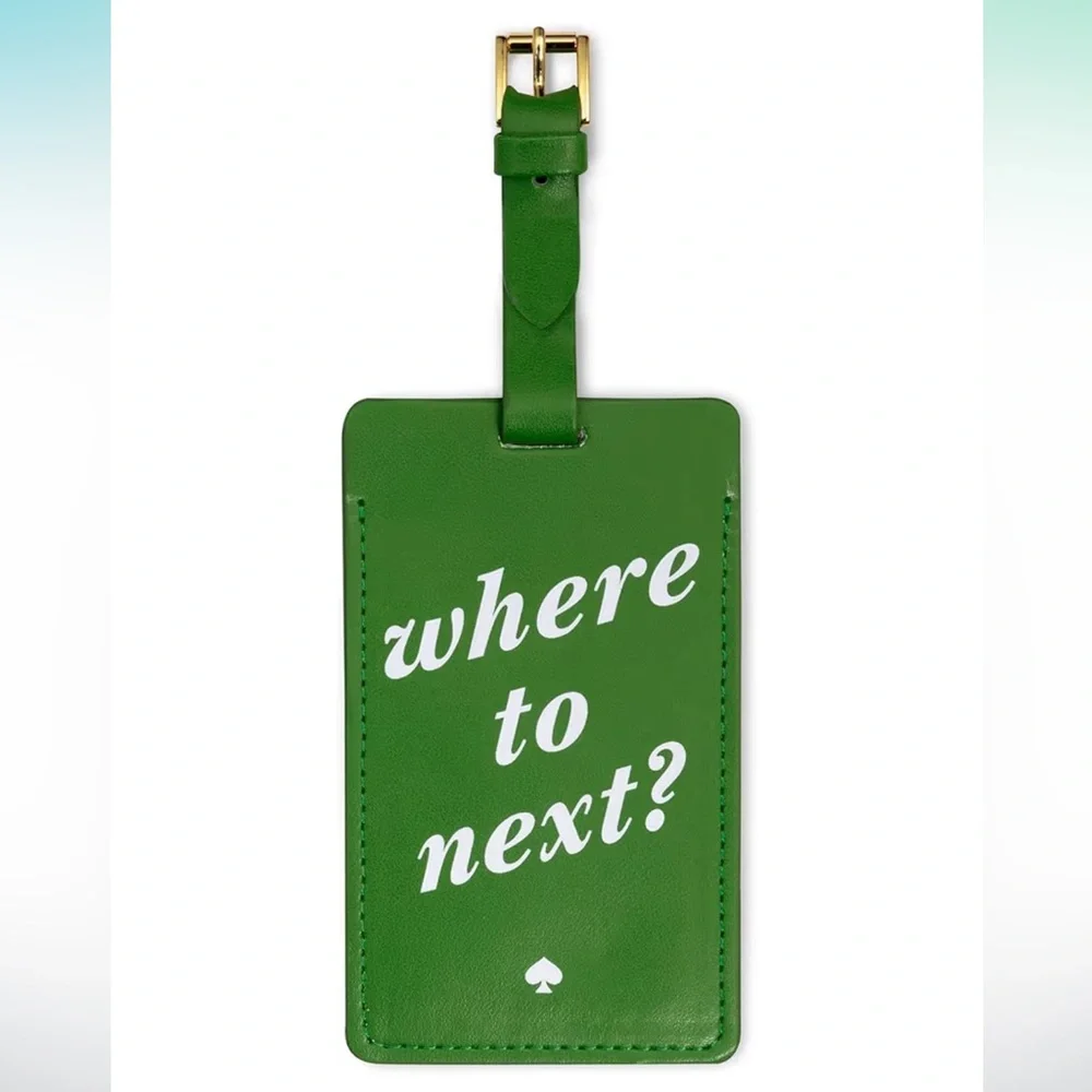Kate Spade Green Luggage Tag with Gold Buckle - Where to next?